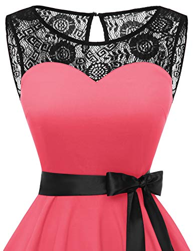 Bbonlinedress Vestido Mujer Corto Fiesta Boda Encaje Sin Mangas Coral M