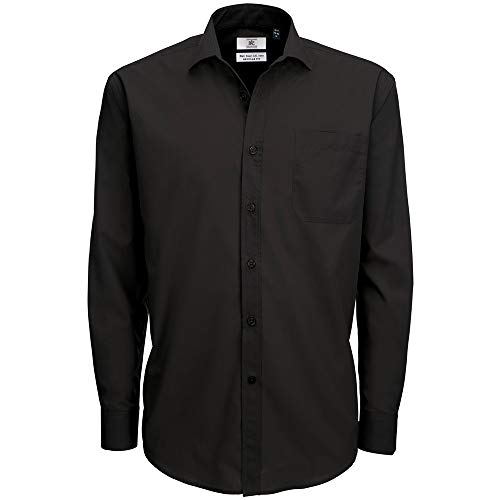 B&C Mens Smart Long Sleeve Poplin Shirt Camisa de Oficina, Negro (Black 000), 19 (Talla del Fabricante: XXX-Large) para Hombre