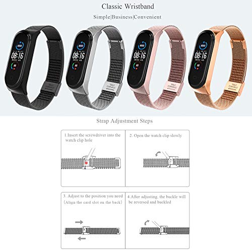 BDIG Correa Compatible para Xiaomi Mi Band 5 Correas Metal, 3 Piezas TPU Protector Pantalla + Pulsera de Acero Inoxidable Agradable para Mi Band 5 Correa (No Host)