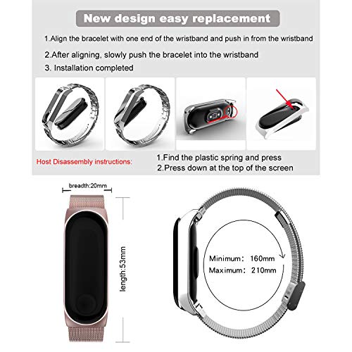 BDIG Correa Compatible para Xiaomi Mi Band 5 Correas Metal, 3 Piezas TPU Protector Pantalla + Pulsera de Acero Inoxidable Agradable para Mi Band 5 Correa (No Host)