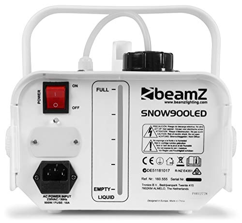 beamZ Snow 900 LED Máquina de nieve 3 en 1 (900W de potencia, luces LED, tanque 1 litro, ligero y transportable, mando a distancia) - blanco