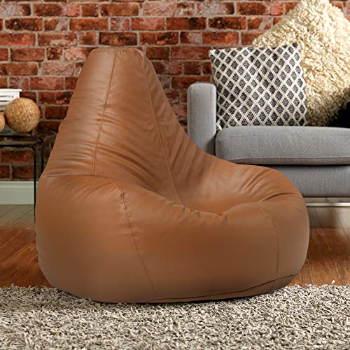 Bean Bag Bazaar "Reclinable de diseñador, Marrón Tostado, 90cm x 73cm, Silla Tipo Puff para Videojuegos, Cuero sintético, Pufs para Sala de Estar