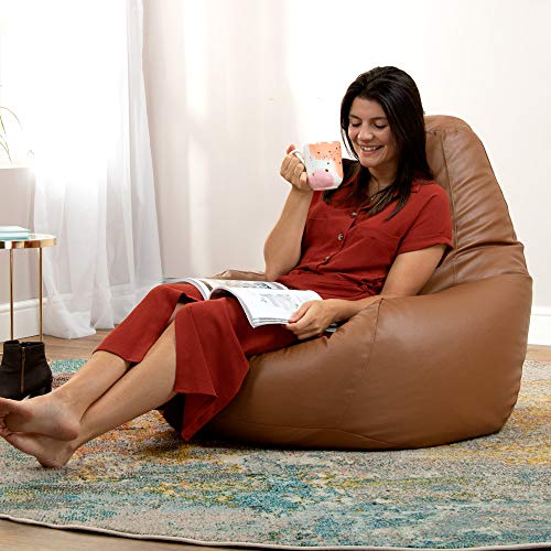 Bean Bag Bazaar "Reclinable de diseñador, Marrón Tostado, 90cm x 73cm, Silla Tipo Puff para Videojuegos, Cuero sintético, Pufs para Sala de Estar