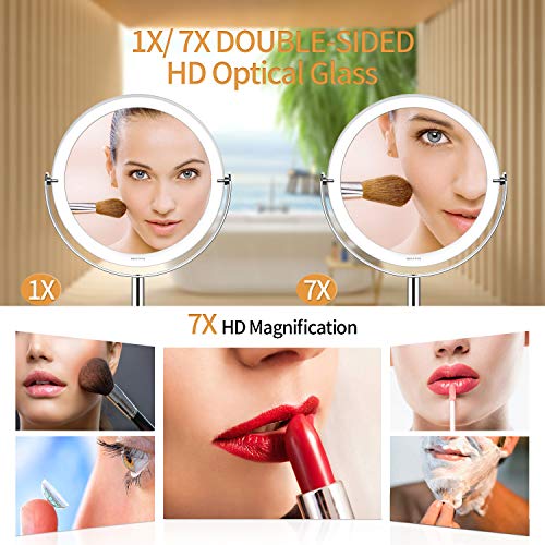 Beautifive Espejos de Maquillaje con Aumento 1x/7x, Espejo Cosmético con Soporte, Espejo de Mesa con Rotación de 360° para Maquillaje, Afeitado y Cuidado Facial, Estilo Retro