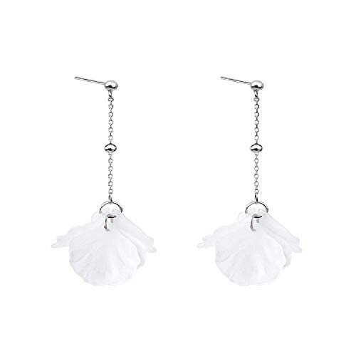 BEAUTYLEE 925 Pendientes De Plata De Ley, Eternos Pétalos De Flores Largos Borla Pendientes De Alubias De Plata Hembra 6 * 1.8 Cm