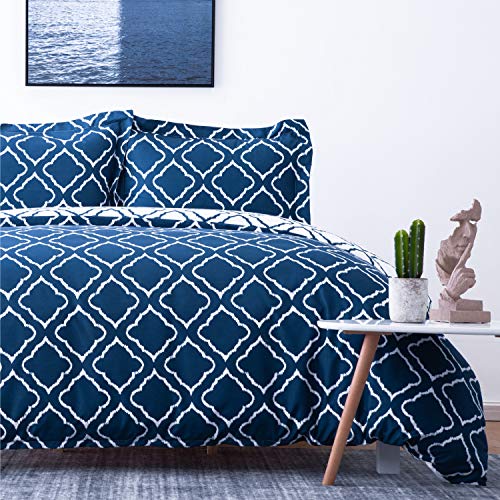 Bedsure Funda nordica Cama 150/135cm Azul Marino - Fundas edredon 230x220cm con 2 Fundas de Almohada 40x75cm 3 Piezas - Muy Suave Microfibra con patrón a Cuadros