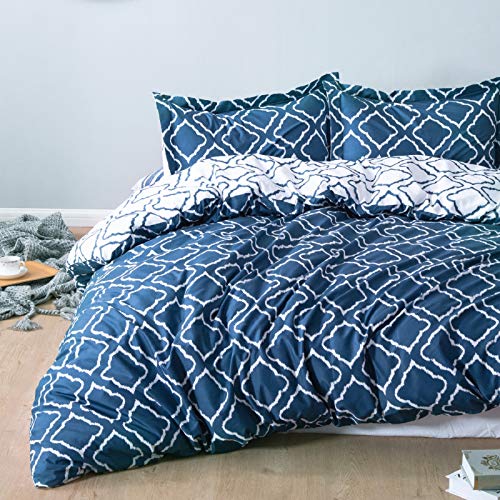 Bedsure Funda nordica Cama 150/135cm Azul Marino - Fundas edredon 230x220cm con 2 Fundas de Almohada 40x75cm 3 Piezas - Muy Suave Microfibra con patrón a Cuadros