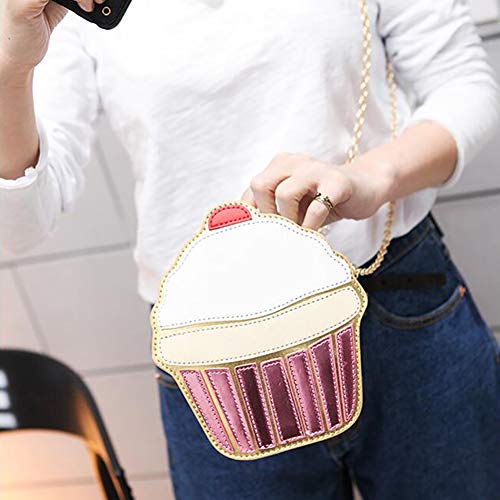 Beito Bolso Bandolera 1PC Novedad Bolso Bandolera Comida Creativa Bolso Bandolera en Forma de Hamburguesa Helado Cupcake Bolsas Bandolera Impresión 3D Bolsa de Cadena de Cuero PU (Magdalena)