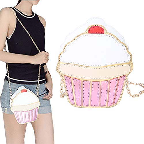 Beito Bolso Bandolera 1PC Novedad Bolso Bandolera Comida Creativa Bolso Bandolera en Forma de Hamburguesa Helado Cupcake Bolsas Bandolera Impresión 3D Bolsa de Cadena de Cuero PU (Magdalena)