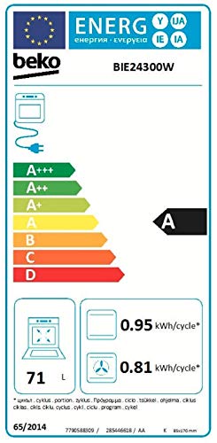 Beko BIE24300W - Horno (Medio, Horno eléctrico, 65 L, 2400 W, 65 L, 2400 W)