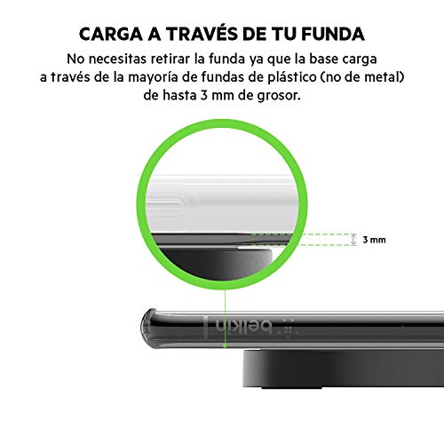 Belkin Boost Up Bold - Cargador inalámbrico (para iPhone 11/11 Pro/Pro Max, XS/XS Max, XR, SE, Samsung S10/10+/10e, Note9, Huawei P30/P30 Pro, LG y otros, Airpods) - adaptador de corriente no incluido