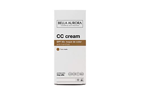 Bella Aurora Crema Facial con Color y Protección Solar 50+ Anti-Manchas para Piel Normal o Seca, Tono Medio 30 ml