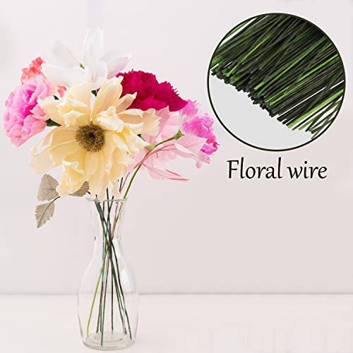 Belle Vous Alambre Floral (300 Piezas) - 20 Calibre 39,9cm de Largo Alambre Forrado Papel Verde Alambre Floristeria para Arreglos Florales, Manualidades, Decoración del Hogar, Fiesta de Cumpleaños