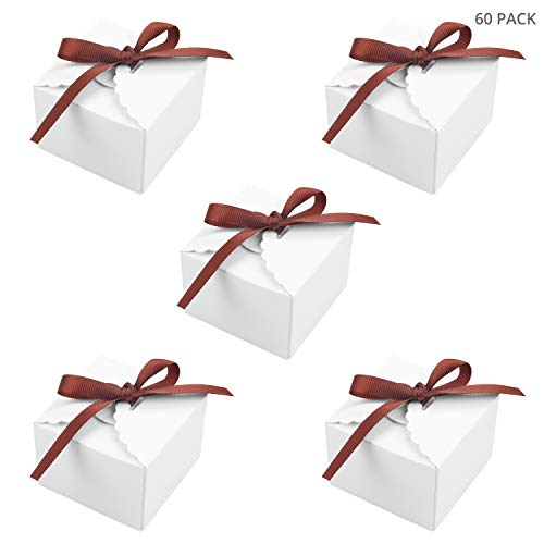 Belle Vous Caja Kraft para Regalos (60 Piezas) 6,5 x 6,5 x 4,5 cm Cajitas Pequeñas Blancas con Cinta Raso - Cajas Auto ensamblado para Fiestas, Regalos, Despedida de Soltera, Dulces y Joyas