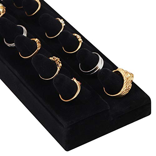 BELLE VOUS Expositor Anillos - Soporte 12 Dedo Anillo Exhibir con Base Resistente (21X8.7X6cm) - 2 Niveles Negro Anillo Terciopelo Organizador per Mostrar Colección Joyas, en Casa, Tienda, Tocador