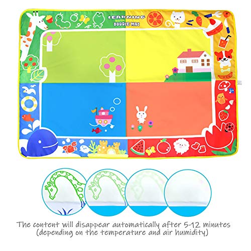 BelleStyle Doodle Agua, Agua Dibujo Pintura Mat Escritura Tablero con 2 Plumas Mágicas & 9 Moldes para Niños Mayores de 2 Años, Juguete Educativo Mat (L, 100cm x 70cm)