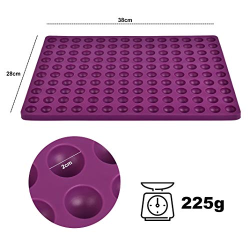 Bellkey Alfombrilla de silicona para hornear – 2 cm semiesférica de silicona con puntos – 140 moldes para galletas de perros & perros, papel para hornear – Molde para bombones – 38,5 x 28 x 1,5 cm