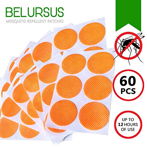 BELURSUS - Parche Repelente de Mosquitos, para niños y Adultos, Pegatinas personales de Color Naranja, protección 12-24 Horas, Clips Naturales, aceites Esenciales japoneses, 60 Unidades