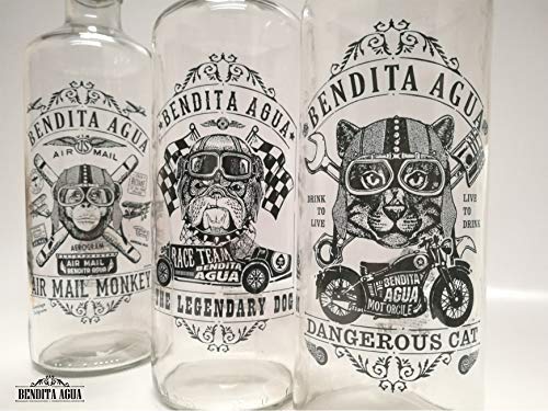 BENDITA AGUA Botellas DE Cristal 1 litro Colección Intrepidos (3 Piezas)