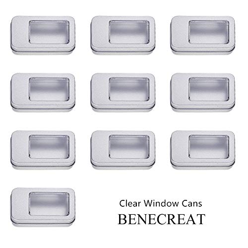 BENECREAT 10 Pack Rectángula Caja de Almacenamiento de Metal con Pequeña Ventana Transparente para Organizar Artículos Pequeños Apta para Viaje