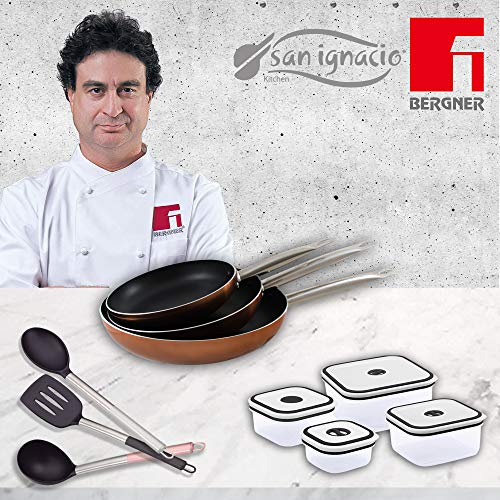 Bergner San Ignacio PK1692 Professional Chef Copper Set 3 sartenes + 4 fiambreras + 3 Utensilios, Aluminio Prensado