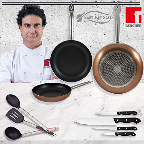 Bergner San Ignacio PK1693 Professional Chef Copper Set 3 sartenes + 4 Cuchillos + 3 Utensilios, Aluminio Prensado