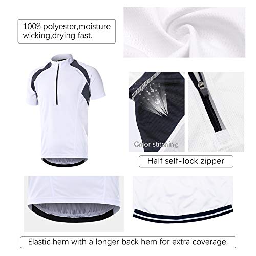 BERGRISAR hombres media cremallera Ciclismo Jersey manga corta bicicleta Bicicletas Camisas con cremallera bolsillo secado rápido transpirable BG060 - Blanco - X-Large