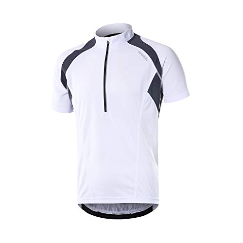 BERGRISAR hombres media cremallera Ciclismo Jersey manga corta bicicleta Bicicletas Camisas con cremallera bolsillo secado rápido transpirable BG060 - Blanco - X-Large