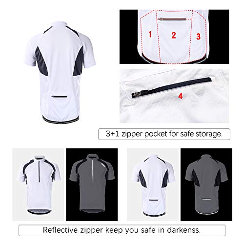 BERGRISAR hombres media cremallera Ciclismo Jersey manga corta bicicleta Bicicletas Camisas con cremallera bolsillo secado rápido transpirable BG060 - Blanco - X-Large