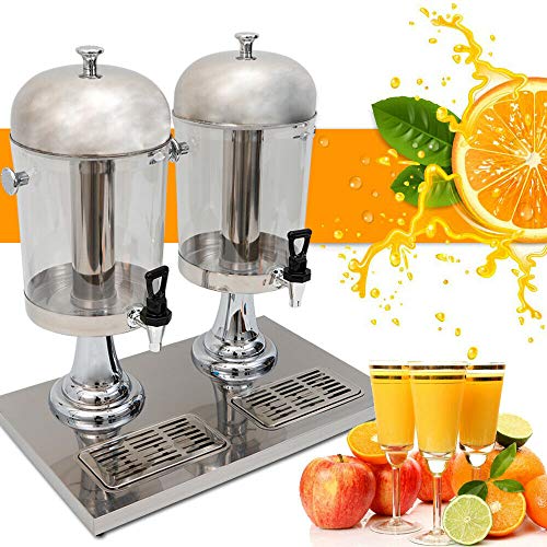 Berkalash 8Lx2 Dispensador de zumo, máquina de bebidas buffet, dispensador doble de bebidas dispensador de cóctel, enfriador de bebidas con bandeja de goteo, color plateado