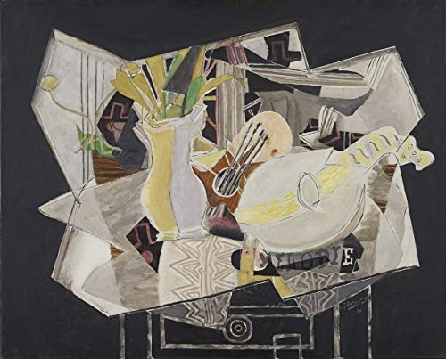 Berkin Arts Georges Braque Giclee Imprimir en Lienzo-Pinturas Famosas Arte Fino Póster-Reproducción Decoración de Pared(Paleta de jarrón Braque y Estampado de mandolina) #XFB