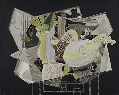 Berkin Arts Georges Braque Giclee Imprimir en Lienzo-Pinturas Famosas Arte Fino Póster-Reproducción Decoración de Pared(Paleta Jarrón Braque Y Estampado De Mandolina) Tamaño Grande 80 x 64.5cm