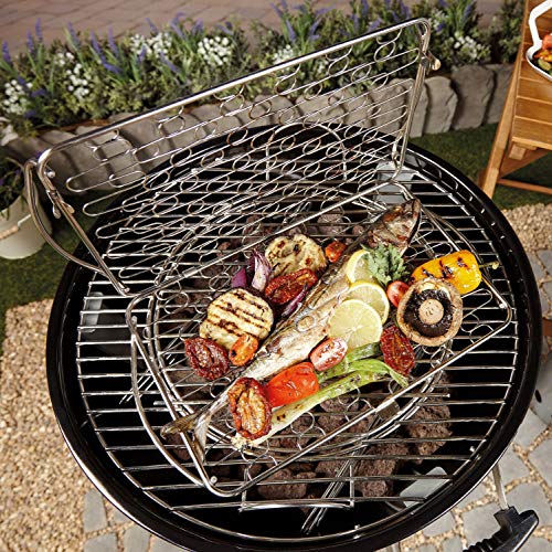 Berndes BBQ - Parrilla de barbacoa para pesca, carne y verduras (acero inoxidable, 37 x 21 cm)