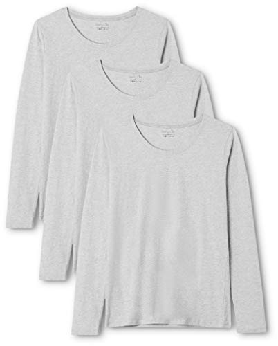 Berydale Camiseta de manga larga de mujer con cuello redondo, pack de 3, Gris, M