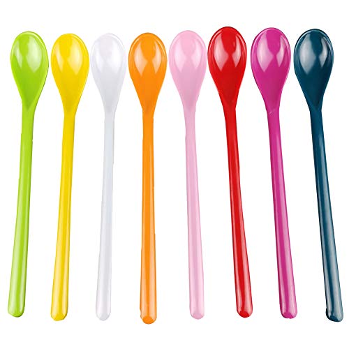 BESLIME Cucharas Plásticas 8 PCS Multicolor Plástico Cuchara Lovely Larga Mezcla Cuchara para Mermelada Miel Café Color al Azar