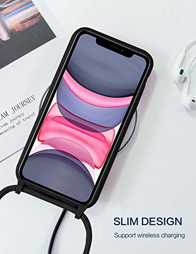 BESTCASESKIN Funda Cuerda Compatible con iPhone X/XS -Colgante Ajustable Collar Correa de Cuello Cadena Cordón -Silicona TPU Case Carcasa, Negro