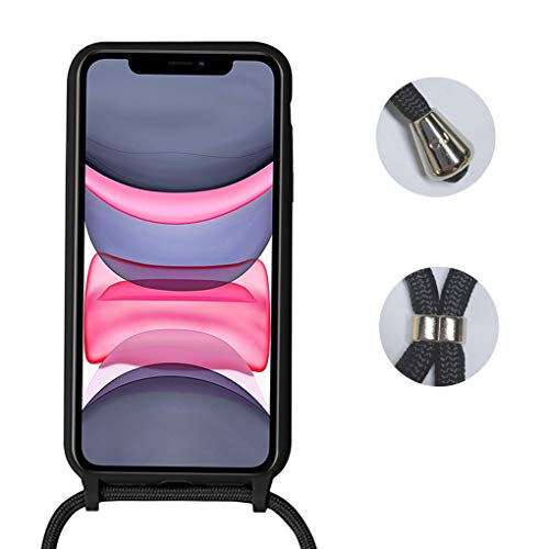 BESTCASESKIN Funda Cuerda Compatible con iPhone X/XS -Colgante Ajustable Collar Correa de Cuello Cadena Cordón -Silicona TPU Case Carcasa, Negro