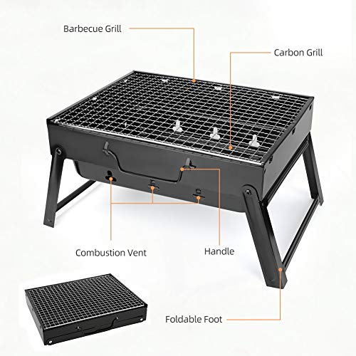 BestCool - Barbacoa de carbón, portátil, de acero inoxidable, plegable, ideal para camping, picnic, exteriores, jardín, fiesta