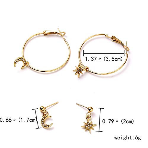 Besteel Pendientes Luna y Estrella para Mujeres Niña Circoniña Pendientes Aros Grandes Brillante Moda Stud Pendientes Joyería de Moda Regalo de Cumpleaños Dorado