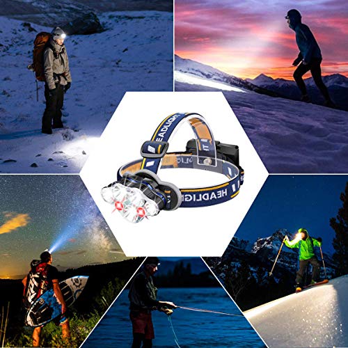 BETECK Linterna Frontal LED USB Recargable Alta Potencia 15000LM, Lámpara de Cabeza 7 LED 8 Modos IPX4 Impermeable para Camping, Pesca, Ciclismo, Carrera, Caza