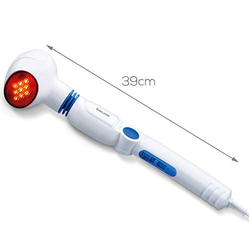 Beurer MG40 - Masaje infrarrojo vibratorio, 10 W, 3 funciones, 4 accesorios de masaje, mango antideslizante ajustable a 4 posiciones, masaje por vibración, color blanco