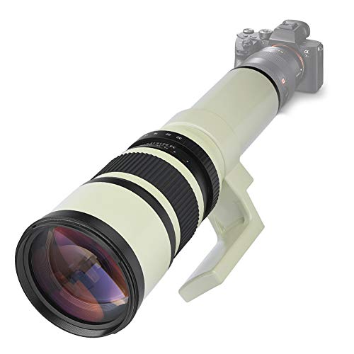 Bewinner Teleobjetivo Profesional 500mm F6.3 Teleobjetivo Foco Fijo Teleobjetivo para cámaras réflex DSLR Blanco(con Adaptador T2-EOS para Canon)