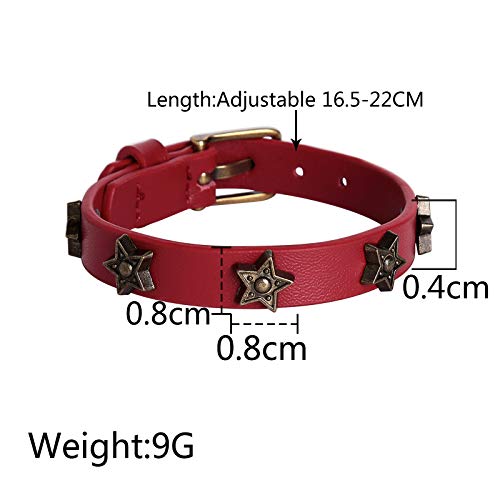 Beydodo Pulsera de Acero Inoxidable Mujer Pulseras Cuero Negra Pulsera Estrella Brazalete Cuero Ancho Mujer Pulsera Rojo