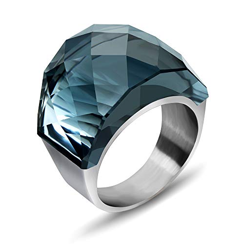 BGSH Retro hombres y mujeres noble titanio acero incrustado piedra preciosa anillo anillo 10 gris anillo para mujeres niñas hermanas amigos significativo regalo de joyería