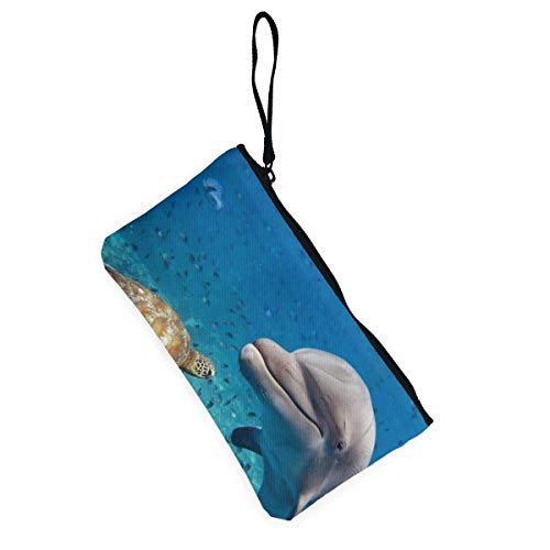 BHGYT Monedero con Forma de Tortuga Marina, delfín y Cacerola de Pescado, Bolsa de Maquillaje, Bolso para teléfono móvil con asa, Monedero Unisex con Billetera y Billetera, 4.7 'X 8.7'