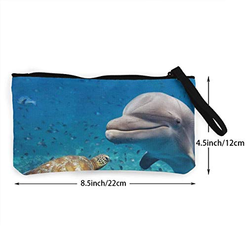 BHGYT Monedero con Forma de Tortuga Marina, delfín y Cacerola de Pescado, Bolsa de Maquillaje, Bolso para teléfono móvil con asa, Monedero Unisex con Billetera y Billetera, 4.7 'X 8.7'