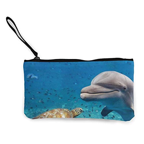 BHGYT Monedero con Forma de Tortuga Marina, delfín y Cacerola de Pescado, Bolsa de Maquillaje, Bolso para teléfono móvil con asa, Monedero Unisex con Billetera y Billetera, 4.7 'X 8.7'