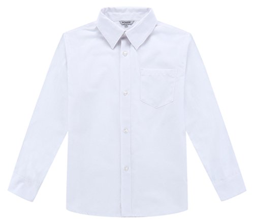 Bienzoe Niño Uniforme Escolar Manga Larga Oxford Camisa Paquete Blanco 10