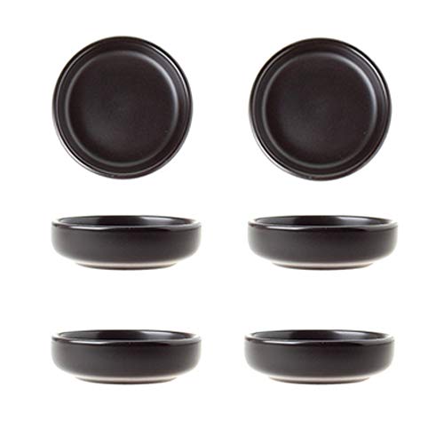 BigNoseDeer Mate Plato de inmersión de Soja de cerámica, De múltiples Fines Plato de Salsa de Porcelana Mini Cuenco de condimento Lateral Cuencos de Soja para Sushi Estilo Simple Juego de 6 Negro