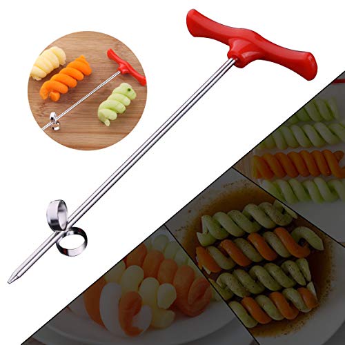 Bigpea Nuevo Creativo Vegetal Fruta Espiral Espiral Cuchillo Cuchillo De Acero Inoxidable Cortador De Talla De Espiral Bandeja De Cocina Decoracion Verdura Herramienta De Talla De Espiral Rojo